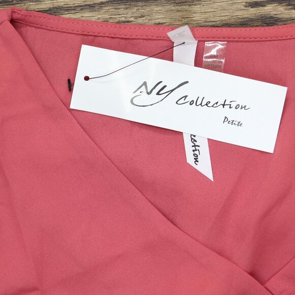 NWT Ny Collection Blouse with 3/4 Jacquard Chiffon Sleeves Holly Berry Pink PM - Picture 4 of 5